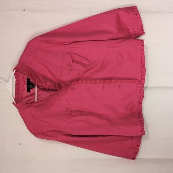 Sandro Fuschia Pink Ruffle Trim Blazer Button Front Size Extra Large - Picture 1 of 7